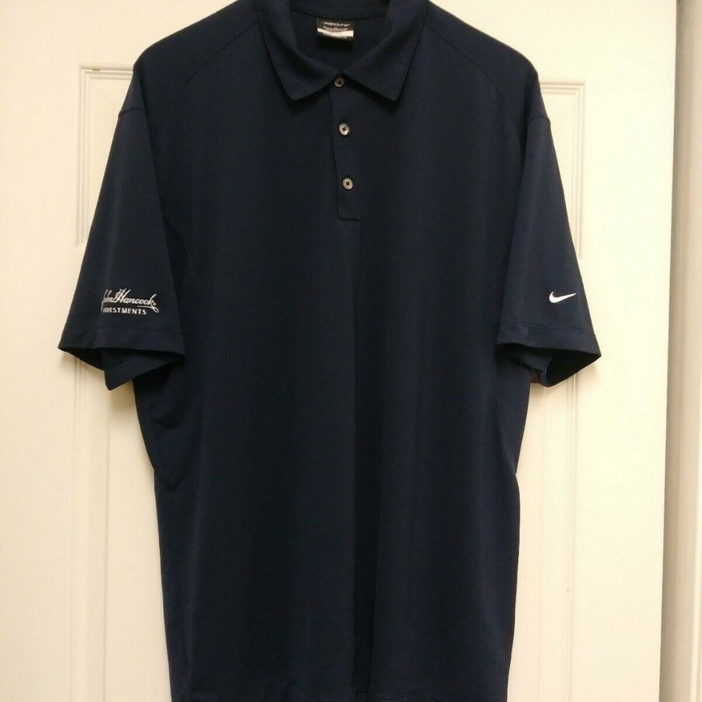 NIKE GOLF‎ Dri-Fit Polo MEN'S XL Navy Blue Golf Shirt Short Sleeve John Hancock